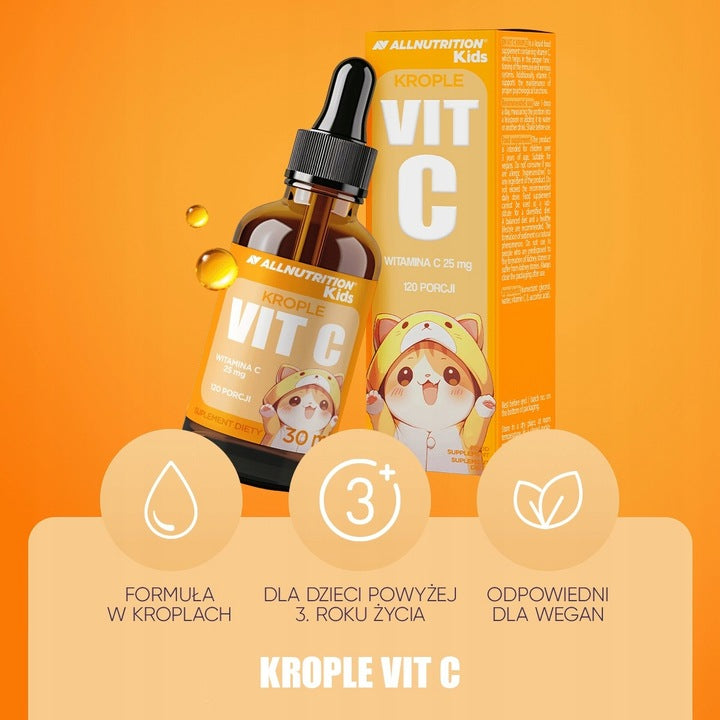 ALLNUTRITION Kids Vit C krople 30ml 120 porcji witamina C dzieci odporność