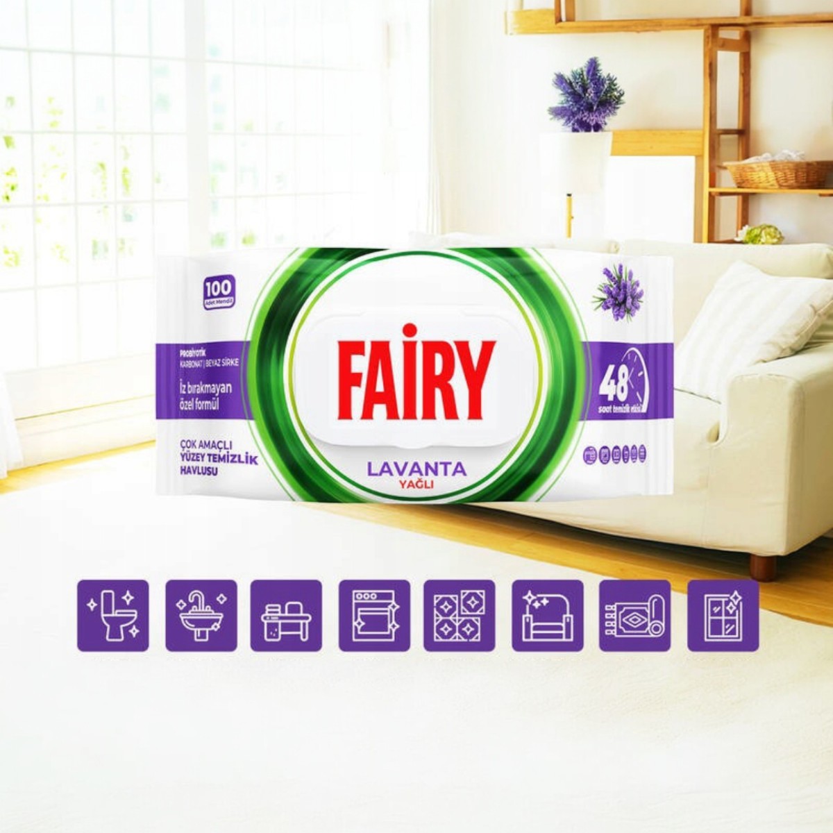 Vlhčené čisticí ubrousky Fairy Lavender 100 ks