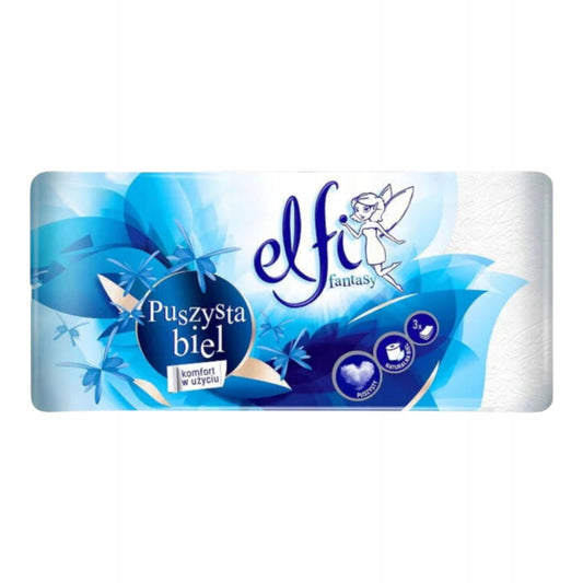 Toaletní papír Elfi Fluffy White 8 rolí, 3vrstvý, měkký, bílý, silný 