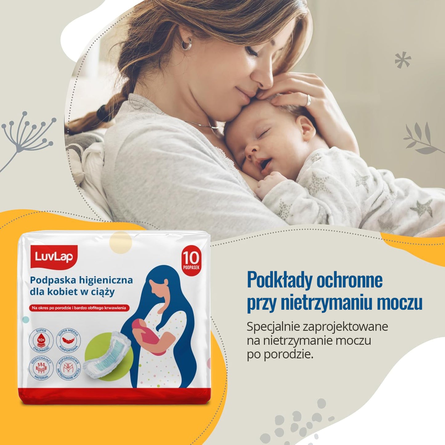 10 ks poporodní vložky LuvLap, savé vložky pro maminky v poporodním období