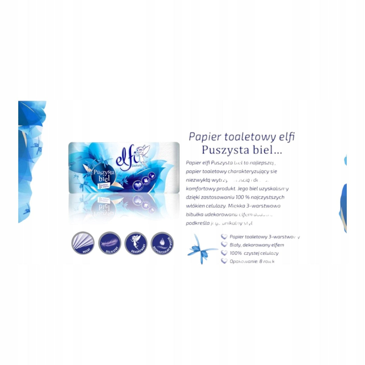 Toaletní papír Elfi Fluffy White 8 rolí, 3vrstvý, měkký, bílý, silný 