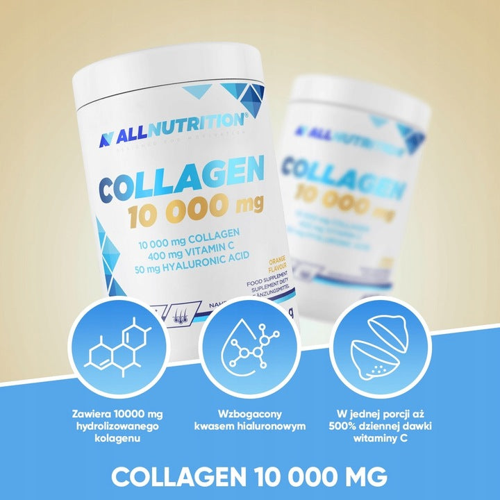 ALLNUTRITION Collagen 10 000 mg Wit C Kwas Hialuronowy 480 g Pomarańcza