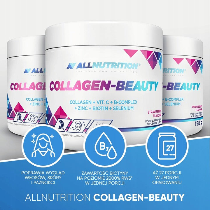 ALLNUTRITION Collagen Beauty 158g Kolagen Biotyna Cynk Wit.C Truskawka