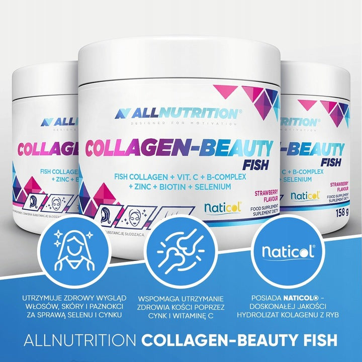 ALLNUTRITION Collagen Beauty Fish 158g Kolagen Biotyna Cynk Wit.C Truskawka