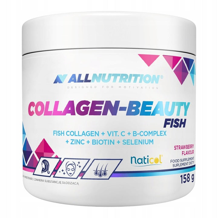 ALLNUTRITION Collagen Beauty Fish 158g Kolagen Biotyna Cynk Wit.C Truskawka