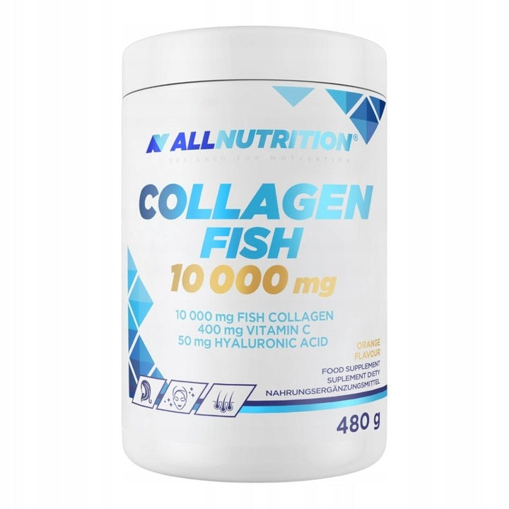 ALLNUTRITION Collagen Fish 10000 mg Witamina C Kwas Hialuronowy 480 g Pomarańcza