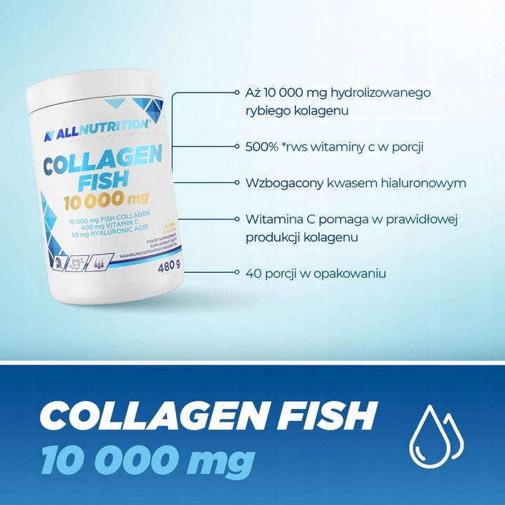 ALLNUTRITION Collagen Fish 10000 mg Witamina C Kwas Hialuronowy 480 g Mango