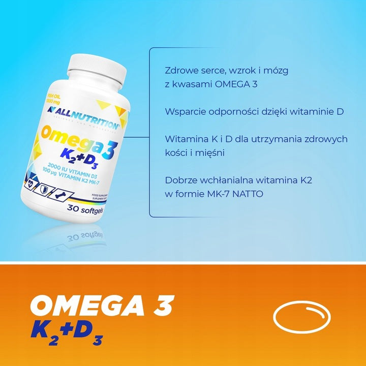 ALLNUTRITION Omega 3 D3 2000IU K2 MK-7 100µg 30 kaps. serce mózg odporność