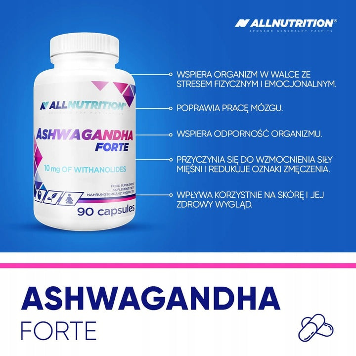 Ashwagandha Forte AllNutrition 90 kaps 10 mg Witanolidów Stres Sen Energia