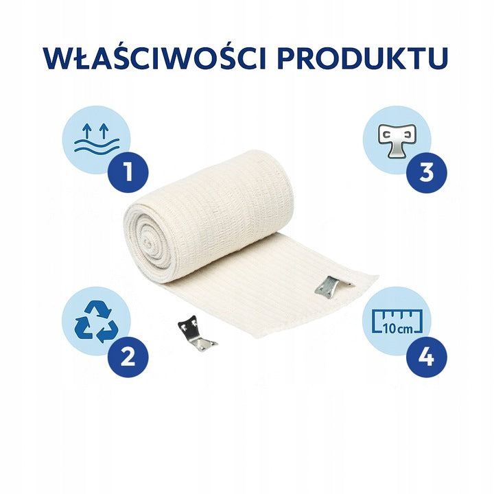 Bandaż elastyczny EASYFLOW 10cm x 4,5m z zapinkami oddychający stabilizacja