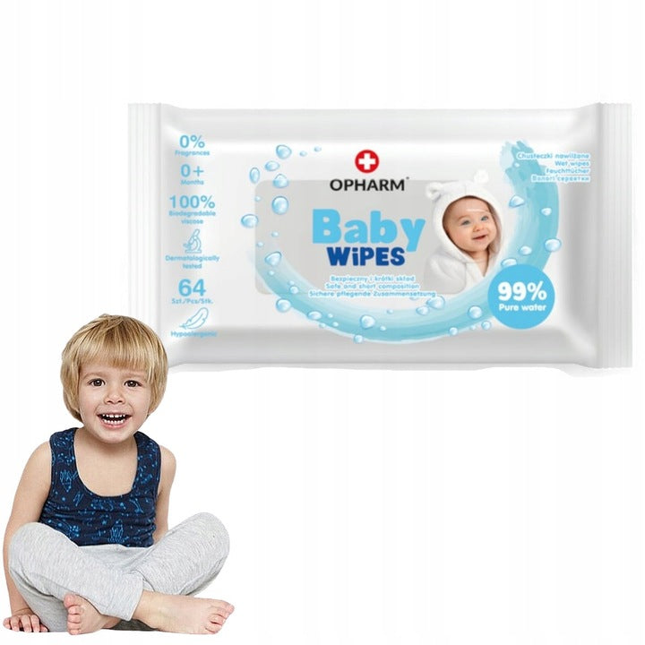 Vlhčené ubrousky 99% vody pro miminka, jemné, 64 ks Opharm