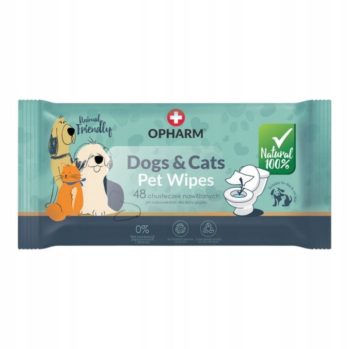 Vlhčené ubrousky pro psy a kočky, 48 ks, bez parfemace