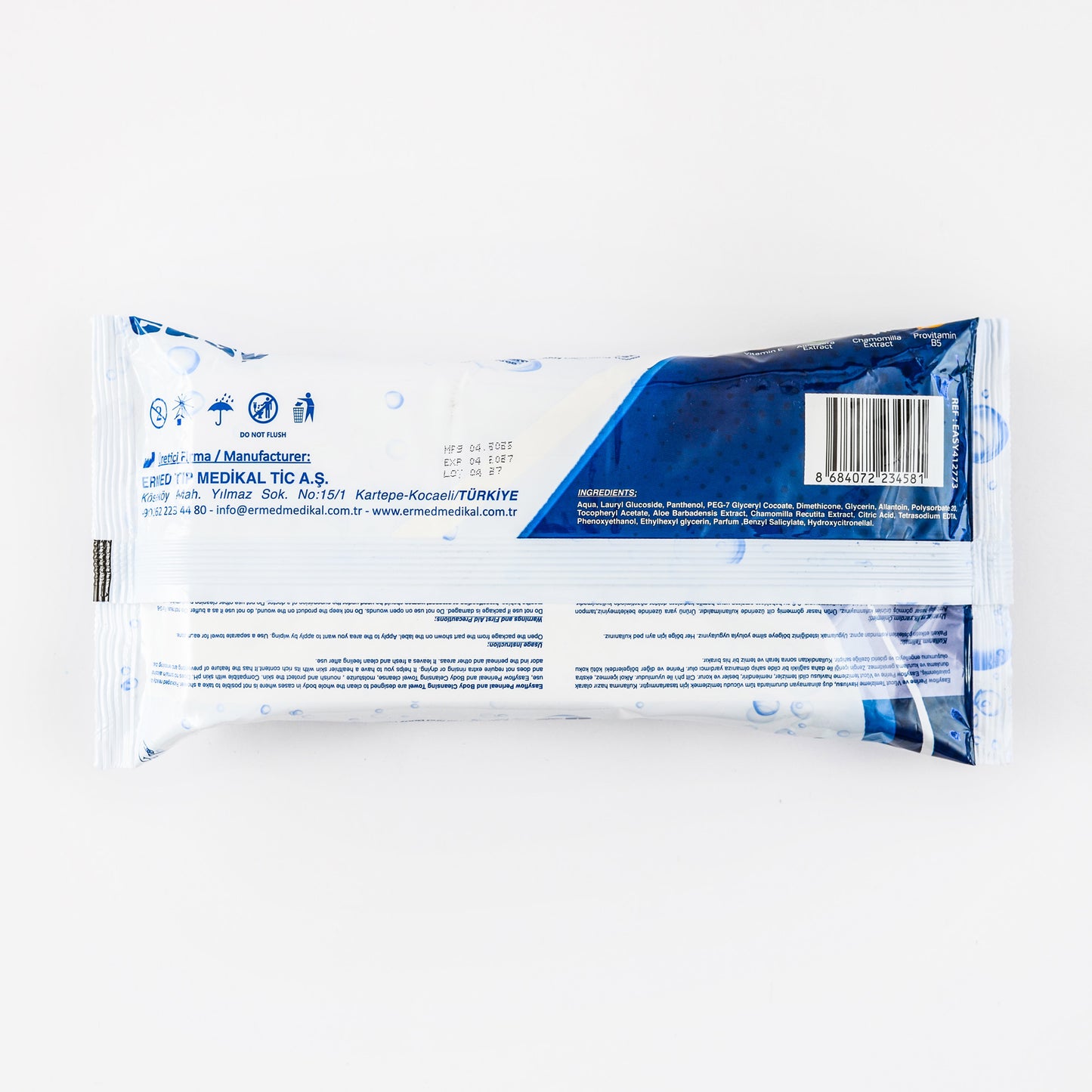 EasyFlow 50 vlhčených ubrousků Easyflow 3 v 1 k mytí těla pro seniory a ležící pacienty – velké balení, bez alkoholu, s aloe vera a heřmánkem 