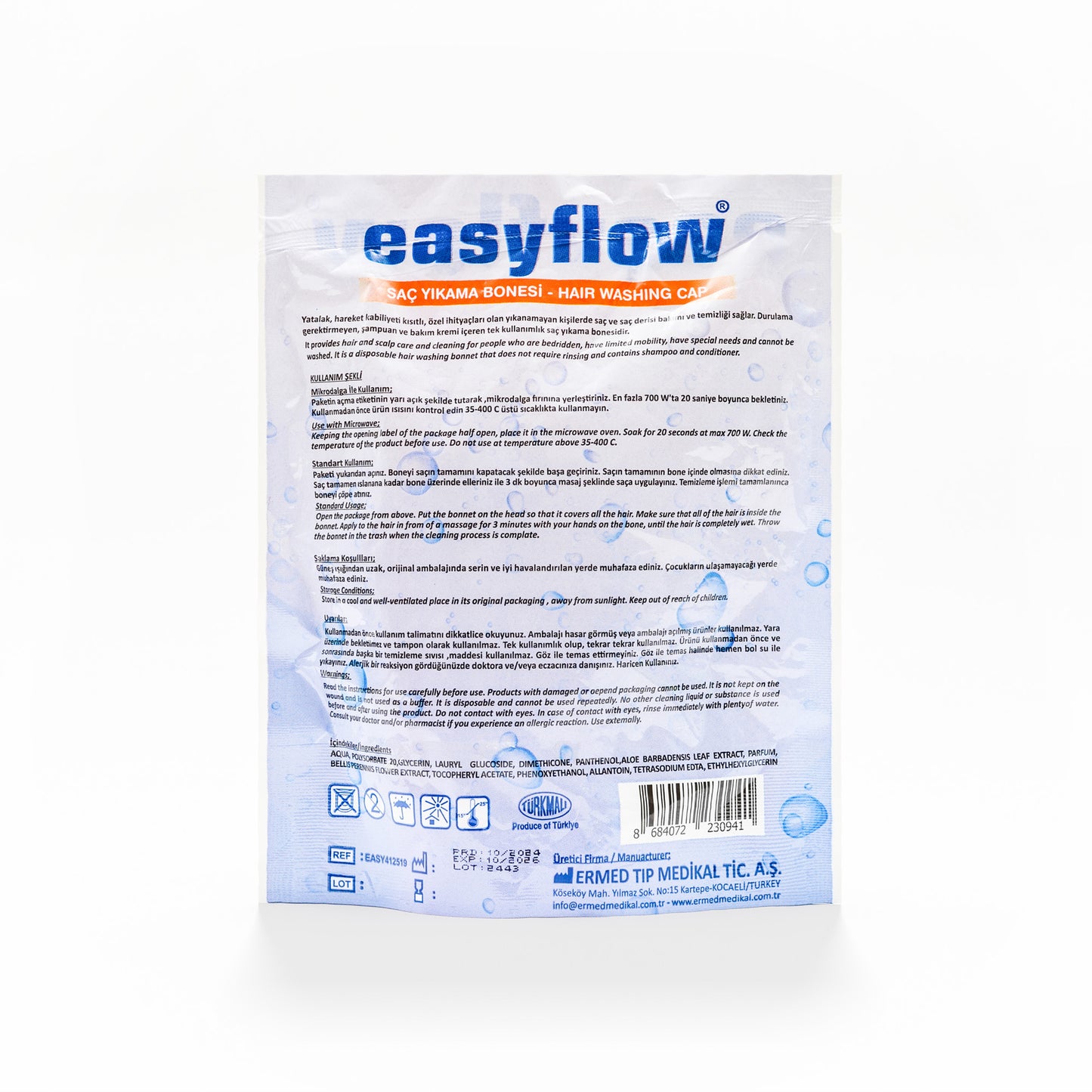 Víčko EasyFlow 2 v 1 pro mytí vlasů bez vody se šamponem a kondicionérem – 1 ks pro ležící a nemocné osoby