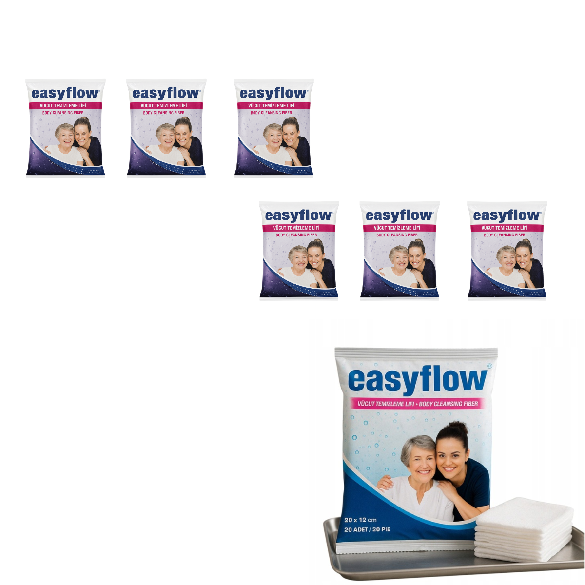 Mycí houbičky EasyFlow 6x20 ks s mýdlem pro mytí těla pro seniory a nemocné