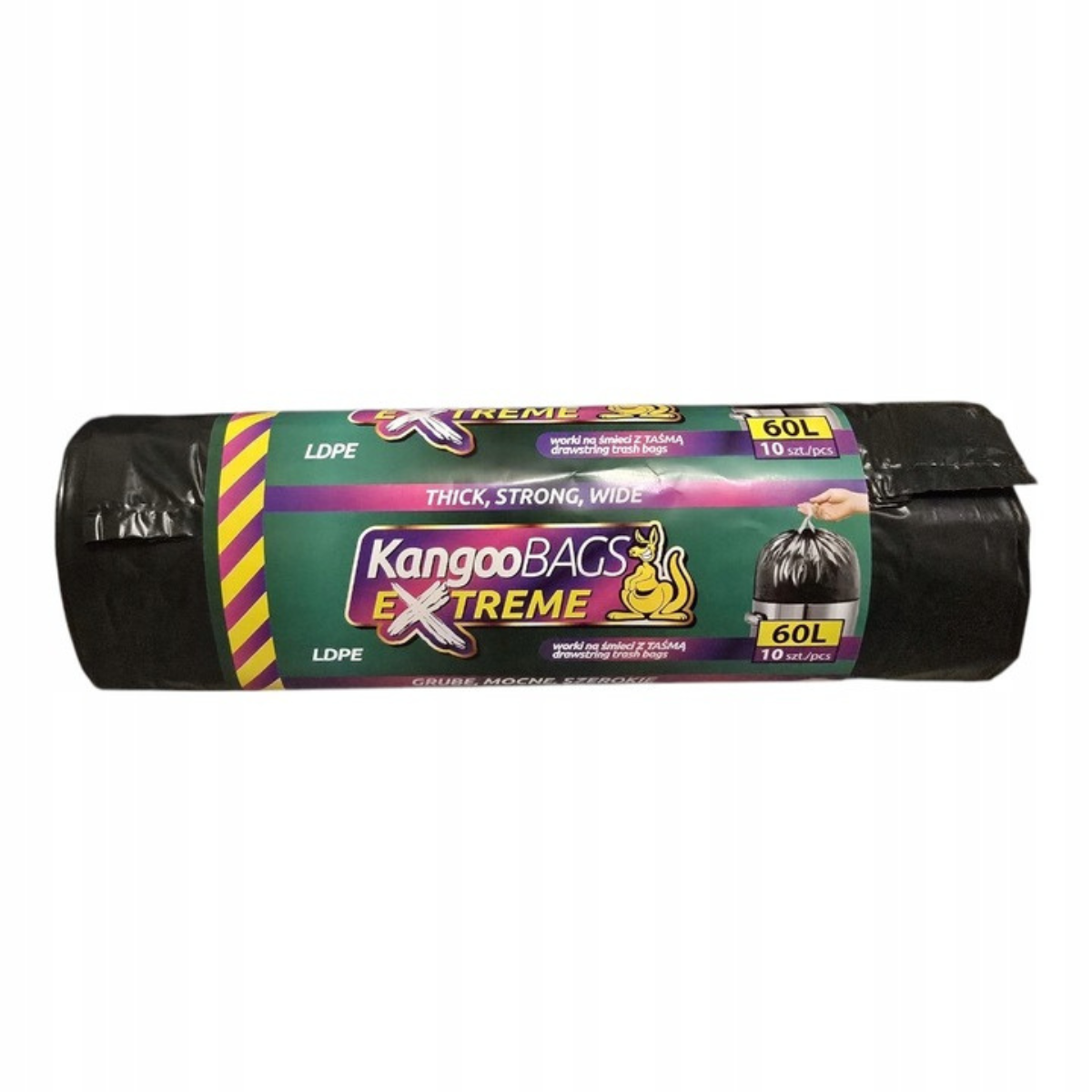 Kangoo Bags - Pytle na odpad se stahovací šňůrkou 10 x 60 l - extra pevné, ideální na plenky a zdravotnický odpad
