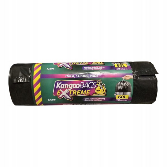 Kangoo Bags - Pytle na odpad se stahovací šňůrkou 10 x 60 l - extra pevné, ideální na plenky a zdravotnický odpad