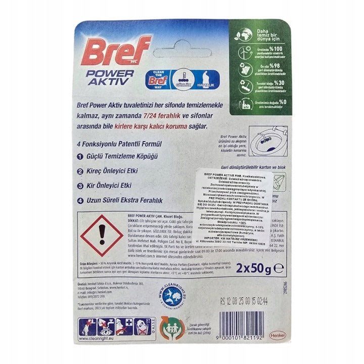 WC závěsné bloky Bref Power Aktiv Pine 2x50g borovice