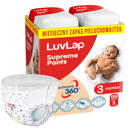Plenkové kalhotky pro děti LuvLap Supreme s aloe, 12h ochrana (měsíční zásoba)