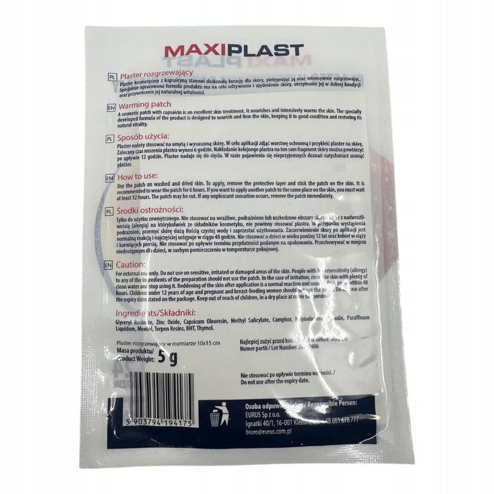 MAXIPLAST plaster rozgrzewający na ból z kapsaicyną 10x15 cm 1 szt