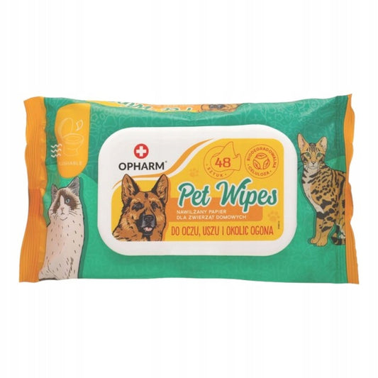 Vlhčené ubrousky pro péči o oči, uši, ocas zvířat 48 ks. Opharm