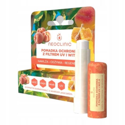 Neoclinic Pomadka ochronna UV wit. E Brzoskwinia Wosk pszczeli Nawilżająca
