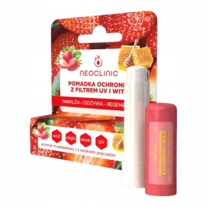 Neoclinic Pomadka ochronna UV wit. E Truskawka Wosk pszczeli Nawilżająca