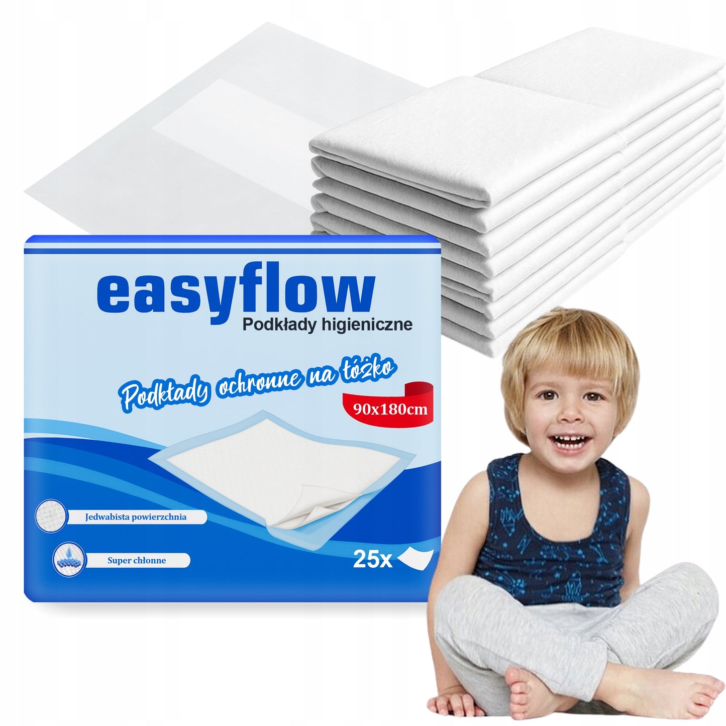 Podkłady higieniczne Easyflow 90x180 cm 25szt Chłonne Dla dzieci