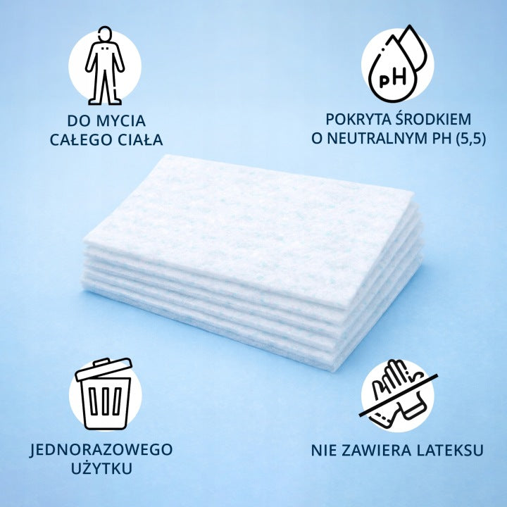 SINMED Jednorázová mycí rukavice pro mytí nemocných, netkaná textilie napuštěná mýdlem, 24 ks