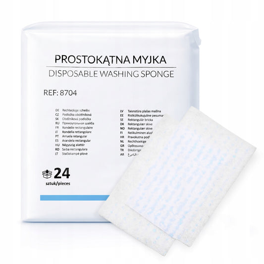SINMED Jednorázová mycí rukavice pro mytí nemocných, netkaná textilie napuštěná mýdlem, 24 ks