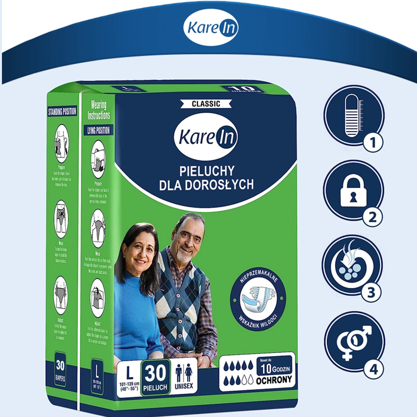 10 ks - Pleny pro dospělé (až 10 hodin ochrany) - KAREIN Classic