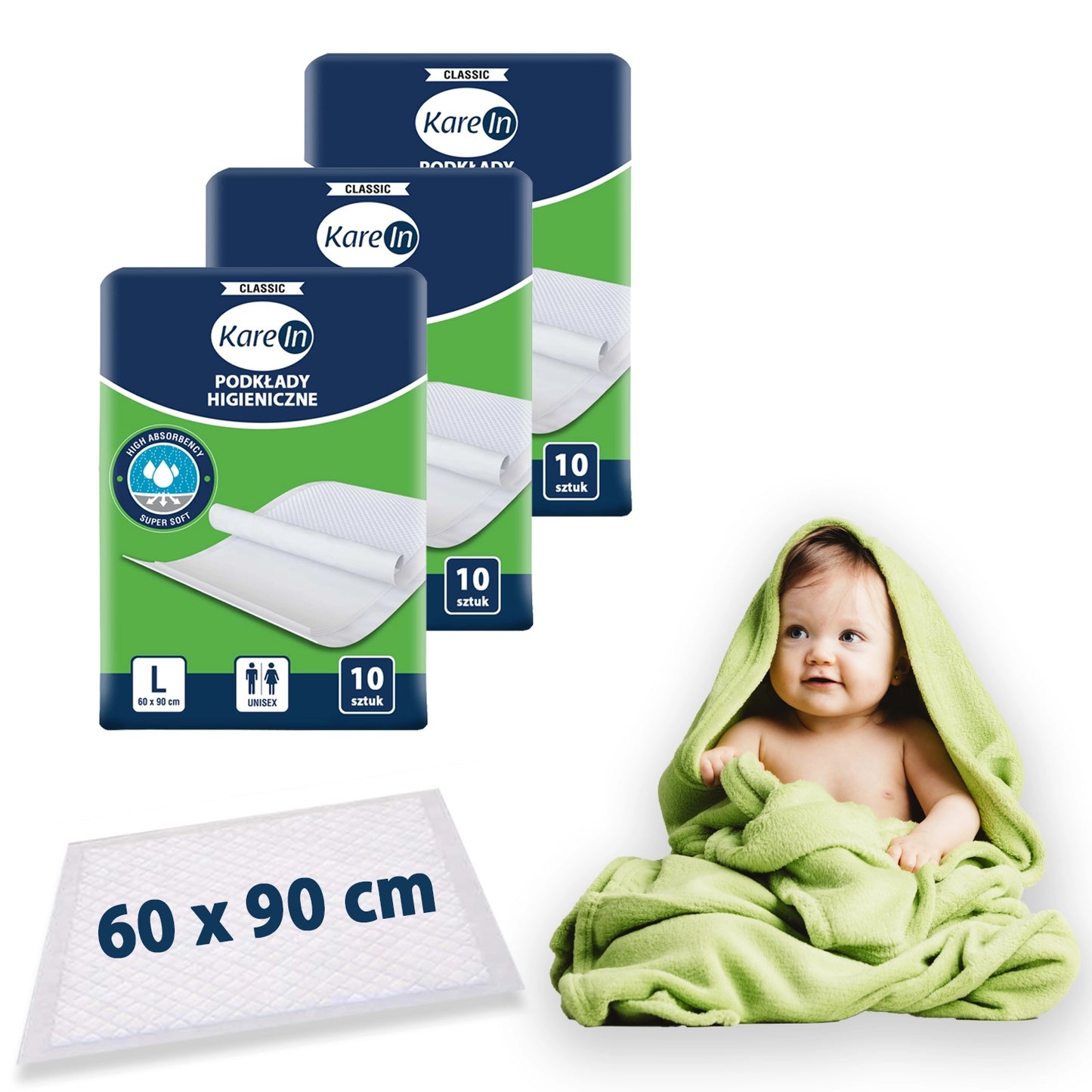 30 kusů. Klasické hygienické vložky pro děti 60-90 cm