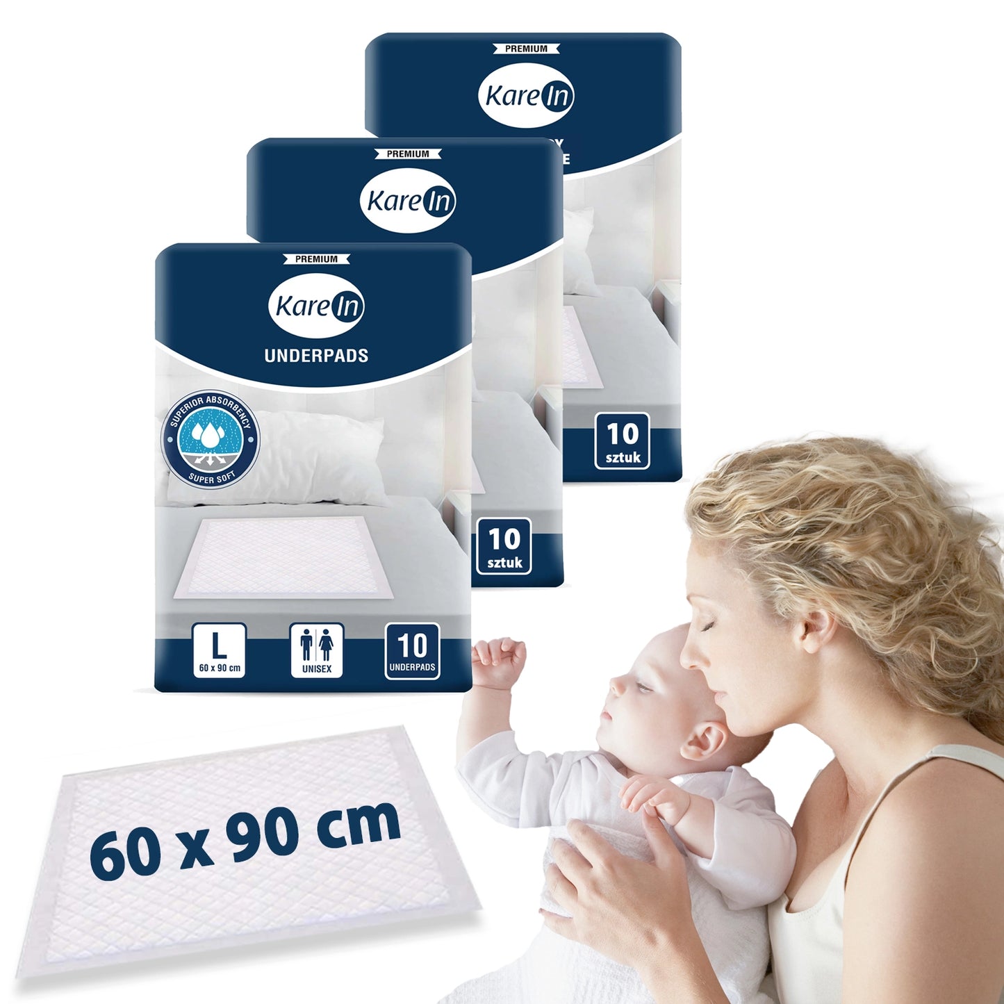 30 sztuk . Podkłady higieniczne poporodowe PREMIUM 60x90 cm